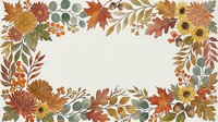 Watercolor autumn floral border frame with leaves, berries, acorns, and sunflowers on white background, perfect for seasonal greeting cards.