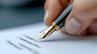 Elegant fountain pen with gold nib writing on white paper, close-up view showing detailed craftsmanship and smooth ink flow in professional setting.
