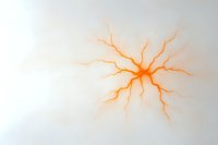 Orange neuron with branching dendrites and axons on soft white background, scientific medical illustration showing neural cell structure and connections.