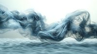 Ethereal blue smoke waves flow gracefully over misty water surface creating dreamy atmospheric effect, abstract artistic composition for modern interior decor.