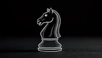 Chess knight piece with glowing white outline on dark background. Strategic game concept for business planning, tactical thinking and leadership decisions.