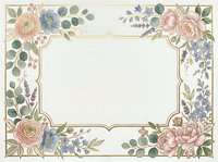Vintage floral frame with roses, lavender, and eucalyptus leaves on cream background. Ornate border design for invitations, cards, and decorative projects.