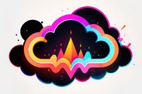 Vibrant cloud shape with colorful geometric mountain silhouette and neon gradient waves against starry dark background, modern abstract art style for creative design projects.