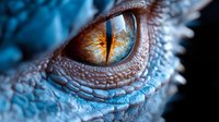 Close-up macro shot of reptile eye with orange iris and detailed scales. Fantasy creature concept for gaming, digital art projects and creative designs.