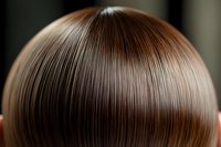 Macro shot of sleek, straight brown hair showing smooth texture and shine after professional styling treatment. Perfect for beauty and haircare advertising.