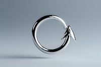 Minimalist silver ring with sharp pointed end on neutral gray background, modern jewelry design concept for fashion and accessories industry.