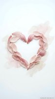 Delicate pink rose petals arranged in heart shape on white background for romantic wedding valentines day love concept greeting cards invitations.