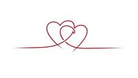 Two intertwined hearts with elegant flowing lines on white background for romantic designs, wedding invitations, and love-themed projects.
