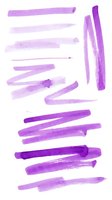 Watercolor brush strokes in shades of purple and lavender isolated on white background, ready for design projects, overlays, and creative compositions.
