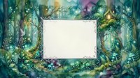 Enchanted forest frame with mystical plants and magical atmosphere surrounding blank space for text or design elements.