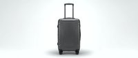 Modern black hard shell suitcase with wheels and telescopic handle isolated on white background for travel and luggage design concepts.