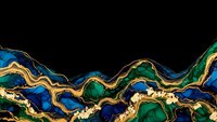 Abstract fluid art with gold veins flowing through blue and green marble patterns on black background for luxury design projects.