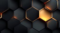 Dark hexagonal geometric pattern with glowing orange light effect between shapes creates modern technological abstract background with depth and dimension.