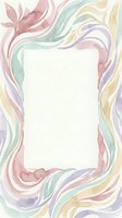 Watercolor floral frame with flowing ribbons in pastel colors creating elegant border for invitations, cards and feminine design projects.