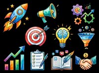 Startup business growth icons collection isolated on transparent background, ready for t-shirt design, clipart, stickers, print-on-demand products and sublimation projects.