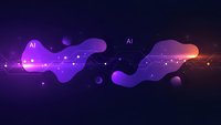 Abstract AI artificial intelligence concept with flowing purple gradient shapes and glowing connections on dark background for technology design.