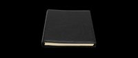 Black leather hardcover notebook isolated on transparent background, ready for T-shirt design, clipart, stickers, print on demand, and sublimation projects.
