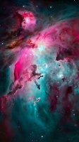 Vibrant nebula with swirling pink and teal gas clouds, stellar dust, and bright stars scattered throughout deep space. Suitable for astronomy, science education, and cosmic backgrounds.