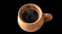 Rustic terracotta mug filled with dark coffee, isolated on transparent background. Ready for t-shirt designs, clipart, print-on-demand products, stickers, and sublimation projects.