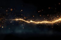 Glowing golden light trail with sparkling particles and bokeh effects against dark background, creating magical atmospheric design element.