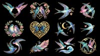 Colorful birds in flight isolated on transparent background, ready for t-shirt design, clipart, stickers, sublimation and print-on-demand projects.