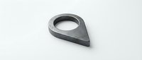 Metallic gray industrial ring with pointed teardrop shape and circular opening, suitable for manufacturing, engineering, and product design applications.