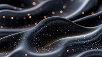 Flowing abstract black waves with glowing orange and white particles creating dynamic motion effect against dark background. Elegant design element.