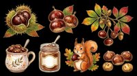Autumn chestnuts, hazelnuts, and acorns isolated on transparent background. Ready for t-shirt designs, clipart, stickers, print-on-demand products, and sublimation projects.