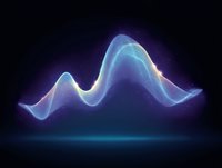 Glowing blue wave visualization with smooth curves and light effects against dark background, representing sound or data flow in modern technology.