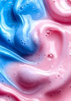 Abstract swirling pattern in pink and blue colors with water drops creating dynamic marble effect, suitable for modern design backgrounds and creative projects.