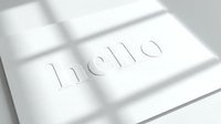 Embossed hello text on white textured paper with soft window shadow overlay, minimal elegant design for greeting cards and branding mockups.
