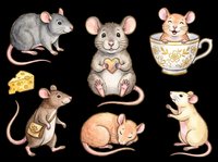 Cute mice and rats collection with various poses and expressions, isolated on transparent background. Ready for t-shirt designs, stickers, clipart, print-on-demand products, and sublimation projects.