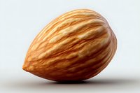 Single fresh almond nut with textured brown shell isolated on light background, macro photography showing natural pattern and detail for food packaging design.