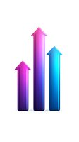 Colorful gradient arrows pointing upward showing business growth, success and progress on white background isolated for presentations and reports.