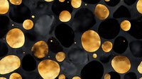 Golden circles on black watercolor background, abstract luxury pattern with metallic gold dots and dark spots for elegant design.