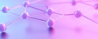 Pink and purple spheres connected by glowing lines forming network structure on gradient background, modern technology concept for business presentations and data visualization.