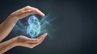 Human hands protecting glowing kidney organ with blue light effects on dark background for medical healthcare and organ donation awareness campaigns.