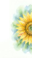 Watercolor sunflower with vibrant yellow petals on soft green and blue background, artistic floral design for greeting cards and home decor projects.