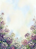 Watercolor floral frame with purple lilac flowers and green leaves on soft pastel background for spring wedding invitations and romantic designs.