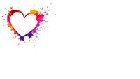 Colorful paint splash heart shape with vibrant rainbow colors and artistic splatters on white background for creative design projects.
