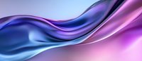 Smooth flowing abstract waves in vibrant blue and purple gradient creating dynamic movement across panoramic composition, modern design background for presentations.