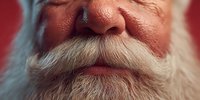 Close-up of senior man with white beard and mustache against red background, showing facial details and skin texture. Perfect for aging concepts.