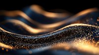 Flowing golden glitter waves with sparkling particles on dark background, suitable for luxury, celebration, and abstract design projects.