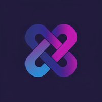 Modern gradient logo design featuring interwoven infinity shapes in vibrant blue and purple tones on dark background, creating dynamic continuous flow pattern.