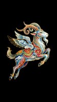 Ornate winged goat with golden horns in vibrant Asian folk art style, isolated on transparent background, ready for stickers, sublimation, and t-shirt design.