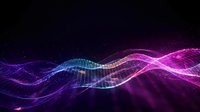 Abstract digital wave with glowing neon grid pattern flowing across dark background, suitable for technology, innovation, and digital transformation concepts.