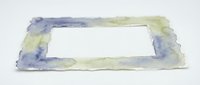 Watercolor frame with blue and yellow washes on white background, isolated design element for greeting cards, invitations, and creative projects.