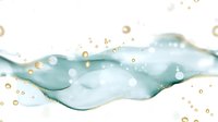Elegant flowing aqua watercolor waves with scattered gold dots on white background, abstract fluid art design for modern luxury stationery and decor.