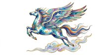 Colorful ornate Pegasus flying with detailed wings and flowing mane, isolated on transparent background, ready for stickers, sublimation, and t-shirt design.