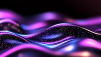 Glowing abstract waves with sparkles in purple and blue neon colors against black background create futuristic dynamic motion effect for technology designs.